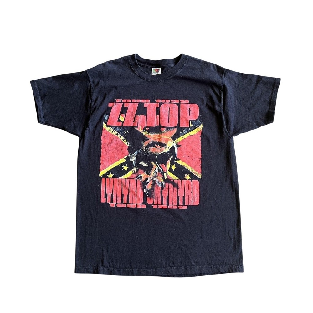 Vintage ZZ Top Lynyrd Skynyrd Shirt Mens XL Black Tour‎ 1999 Eagle Graphic Band